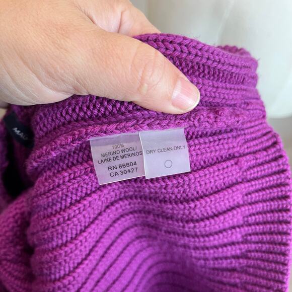 Magaschoni 100% Merino Wool Sweater Cable Knit Fisherman Purple Mock Neck Sz S - Picture 6 of 8